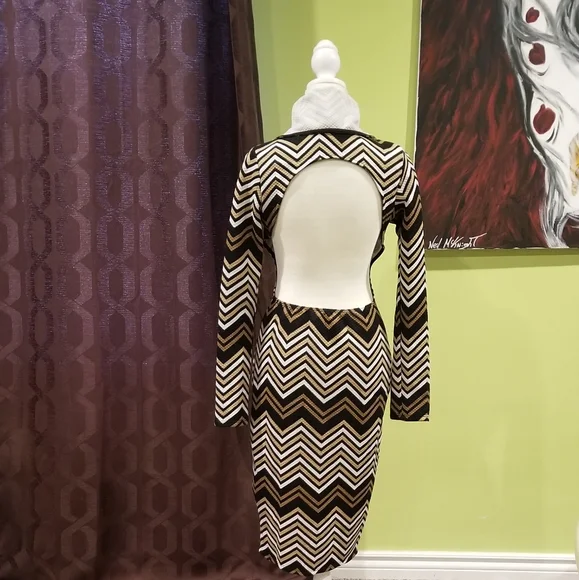 NWOT Form Fitting Chevron Open Front/Backless Dress - Picture 4 of 8
